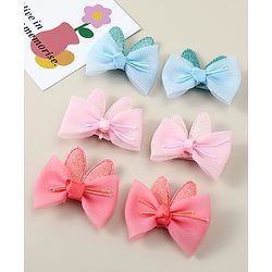 Babyhug Snap Clips with Bow Applique - Pink Blue & Light Orange