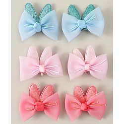 Babyhug Snap Clips with Bow Applique - Pink Blue & Light Orange