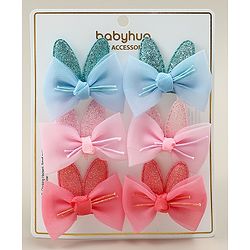 Babyhug Snap Clips with Bow Applique - Pink Blue & Light Orange