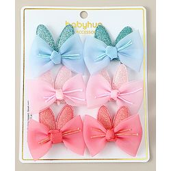 Babyhug Snap Clips with Bow Applique - Pink Blue & Light Orange