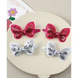 Babyhug Snap Clips with Butterfly Applique Pack of 4 - Fuchsia & White