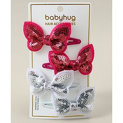 Babyhug Snap Clips with Butterfly Applique Pack of 4 - Fuchsia & White