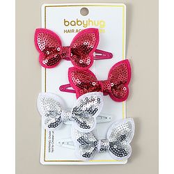 Babyhug Snap Clips with Butterfly Applique Pack of 4 - Fuchsia & White