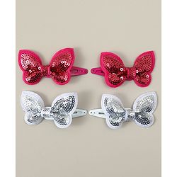 Babyhug Snap Clips with Butterfly Applique Pack of 4 - Fuchsia & White