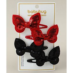 Babyhug Snap Clips with Butterfly Applique Pack of 4 - Fuchsia & White