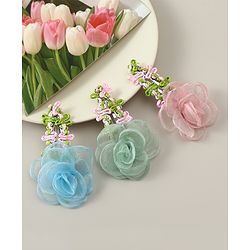 Babyhug Snap Clips with Floral Applique Pack of 3 - Pink Green & Blue