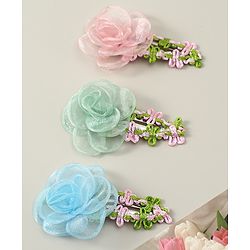 Babyhug Snap Clips with Floral Applique Pack of 3 - Pink Green & Blue