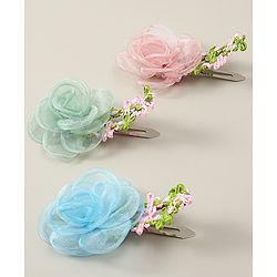 Babyhug Snap Clips with Floral Applique Pack of 3 - Pink Green & Blue