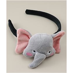 Babyhug Hair Band With Elephant Applique - Light Grey
