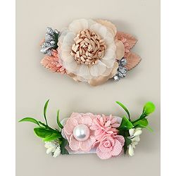 Babyhug Alligator Clips with Floral Applique -  Beige & Pink