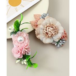 Babyhug Alligator Clips with Floral Applique -  Beige & Pink