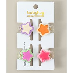 Babyhug Hair Clips with Star Applique Pack of 4 - Purple Orange & Pink