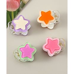 Babyhug Hair Clips with Star Applique Pack of 4 - Purple Orange & Pink
