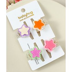 Babyhug Hair Clips with Star Applique Pack of 4 - Purple Orange & Pink