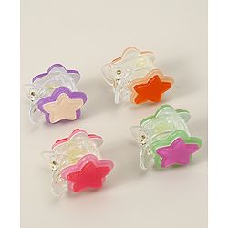 Babyhug Hair Clips with Star Applique Pack of 4 - Purple Orange & Pink