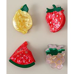 Babyhug Fruit Shaped Hair Clips Pack of 4 -  Red Yellow & Pink