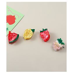 Babyhug Fruit Shaped Hair Clips Pack of 4 -  Red Yellow & Pink