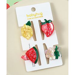 Babyhug Fruit Shaped Hair Clips Pack of 4 -  Red Yellow & Pink