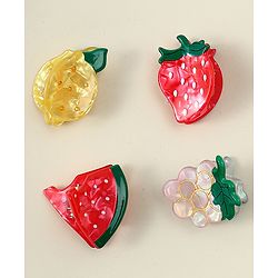 Babyhug Fruit Shaped Hair Clips Pack of 4 -  Red Yellow & Pink