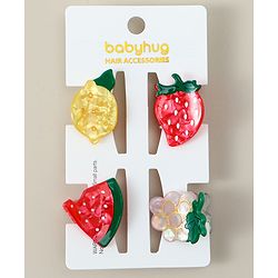 Babyhug Fruit Shaped Hair Clips Pack of 4 -  Red Yellow & Pink