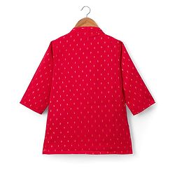 Babyhug Lurex Dobby Woven Full Sleeves Kurta Dhoti Set with Foil Print - Red
