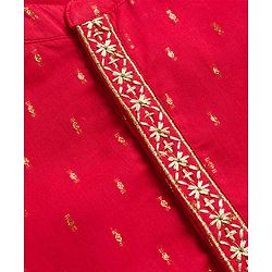 Babyhug Lurex Dobby Woven Full Sleeves Kurta Dhoti Set with Foil Print - Red