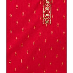 Babyhug Lurex Dobby Woven Full Sleeves Kurta Dhoti Set with Foil Print - Red