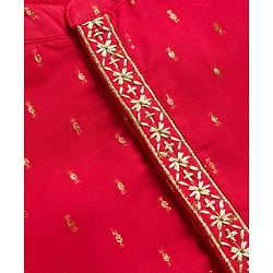 Babyhug Lurex Dobby Woven Full Sleeves Kurta Dhoti Set with Foil Print - Red