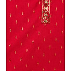 Babyhug Lurex Dobby Woven Full Sleeves Kurta Dhoti Set with Foil Print - Red