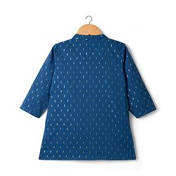 Babyhug Lurex Dobby Woven Full Sleeves Kurta Dhoti Set with Foil Print - Navy Blue