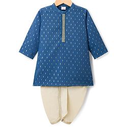 Babyhug Lurex Dobby Woven Full Sleeves Kurta Dhoti Set with Foil Print - Navy Blue