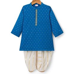 Babyhug Lurex Dobby Woven Full Sleeves Kurta Dhoti Set with Foil Print - Blue