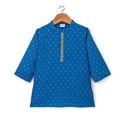Babyhug Lurex Dobby Woven Full Sleeves Kurta Dhoti Set with Foil Print - Blue
