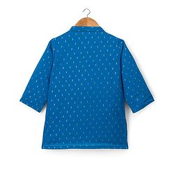 Babyhug Lurex Dobby Woven Full Sleeves Kurta Dhoti Set with Foil Print - Blue