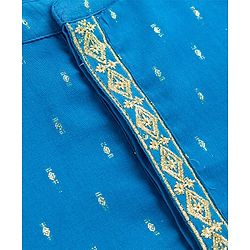 Babyhug Lurex Dobby Woven Full Sleeves Kurta Dhoti Set with Foil Print - Blue