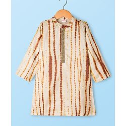 Babyhug Cambric Woven Full Sleeves Tie & Dye Kurta Dhoti Set - Beige