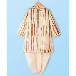 Babyhug Cambric Woven Full Sleeves Tie & Dye Kurta Dhoti Set - Beige