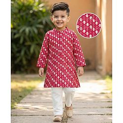 Babyhug Georgette Woven Full Sleeves Kurta Pyjama Set with Floral Embroidery - Maroon