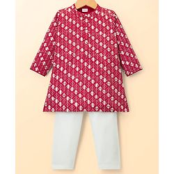 Babyhug Georgette Woven Full Sleeves Kurta Pyjama Set with Floral Embroidery - Maroon