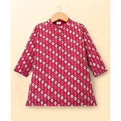 Babyhug Georgette Woven Full Sleeves Kurta Pyjama Set with Floral Embroidery - Maroon