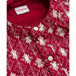 Babyhug Georgette Woven Full Sleeves Kurta Pyjama Set with Floral Embroidery - Maroon