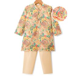 Babyhug Woven Full Sleeves Kurta Pajama Set With Floral Print & Embroidery- Multicolour