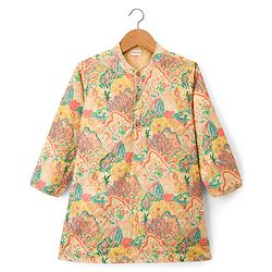 Babyhug Woven Full Sleeves Kurta Pajama Set With Floral Print & Embroidery- Multicolour