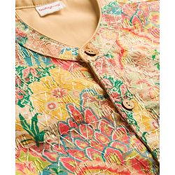 Babyhug Woven Full Sleeves Kurta Pajama Set With Floral Print & Embroidery- Multicolour