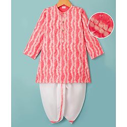 Babyhug Woven Hakkoba Embroide Full Sleeves Printed Kurta Dhoti Set - Pink