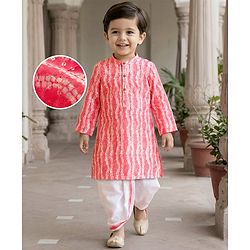 Babyhug Woven Hakkoba Embroide Full Sleeves Printed Kurta Dhoti Set - Pink
