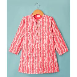 Babyhug Woven Hakkoba Embroide Full Sleeves Printed Kurta Dhoti Set - Pink