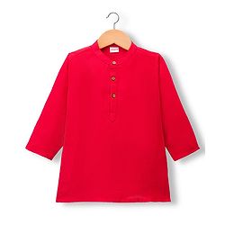 Babyhug Cambric Woven Full Sleeves Kurta Pajama Set with Embroidered Jacket - Red