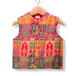 Babyhug Cambric Woven Full Sleeves Kurta Pajama Set with Embroidered Jacket - Red