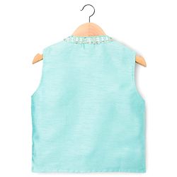 Babyhug Cambric Woven Full Sleeves Kurta Pajama & Jacket Set With Sequin Detailing - Aqua
